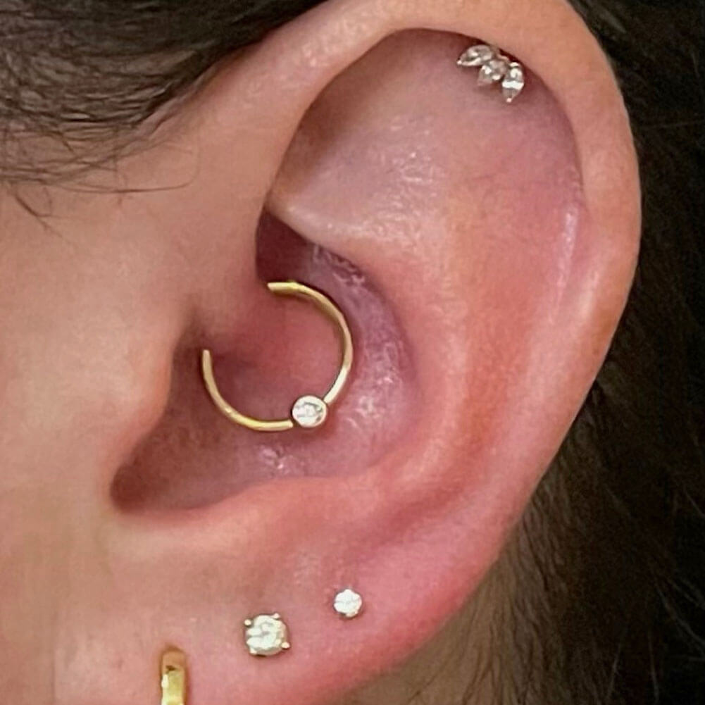 14K Gold Crown CZ Threadless Nose Stud