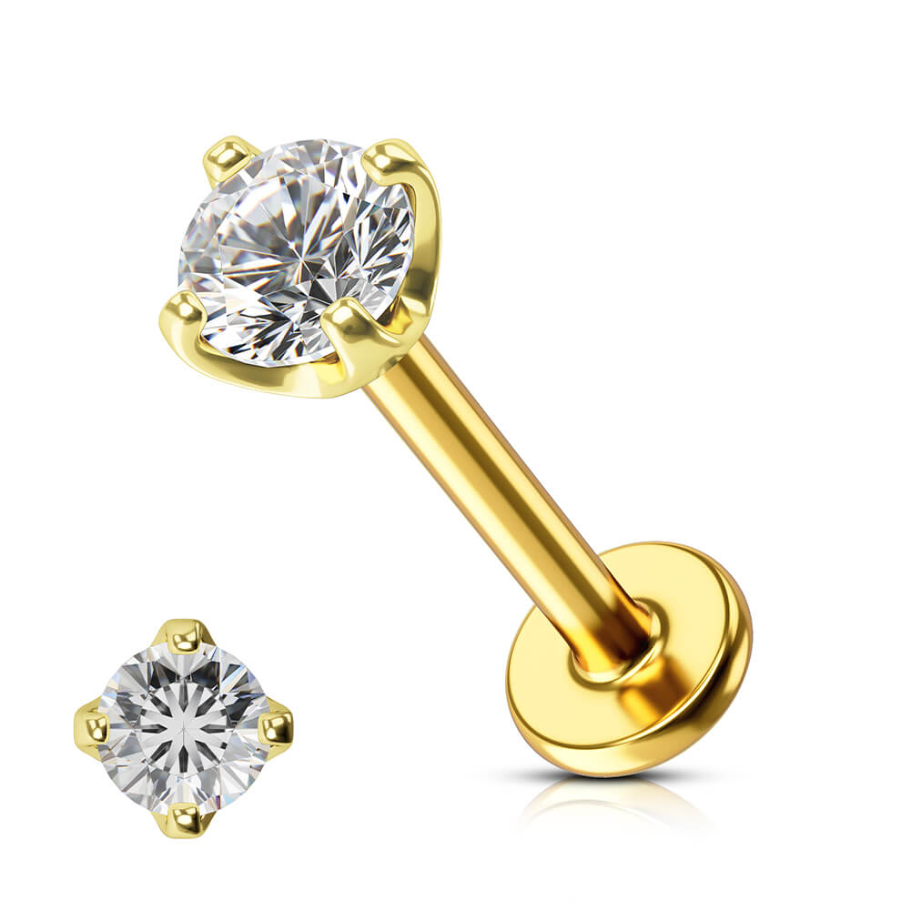 14K Gold Colorful CZ Threadless Nose Stud