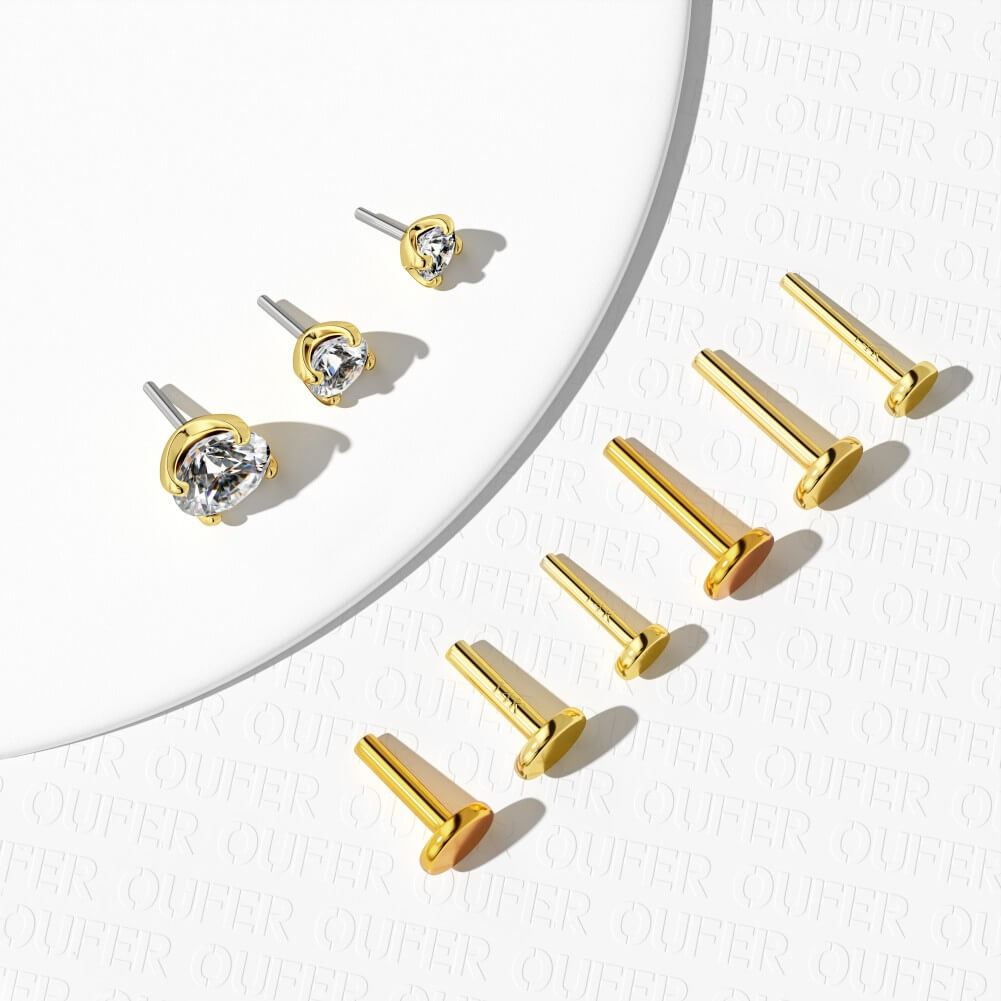 14K Gold CZ Threadless Nose Stud