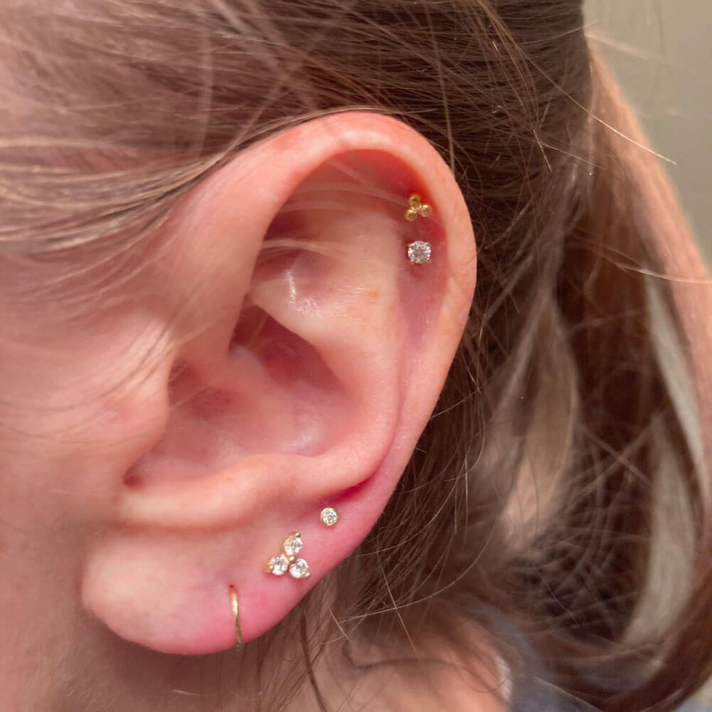 14K Gold CZ Threadless Nose Stud