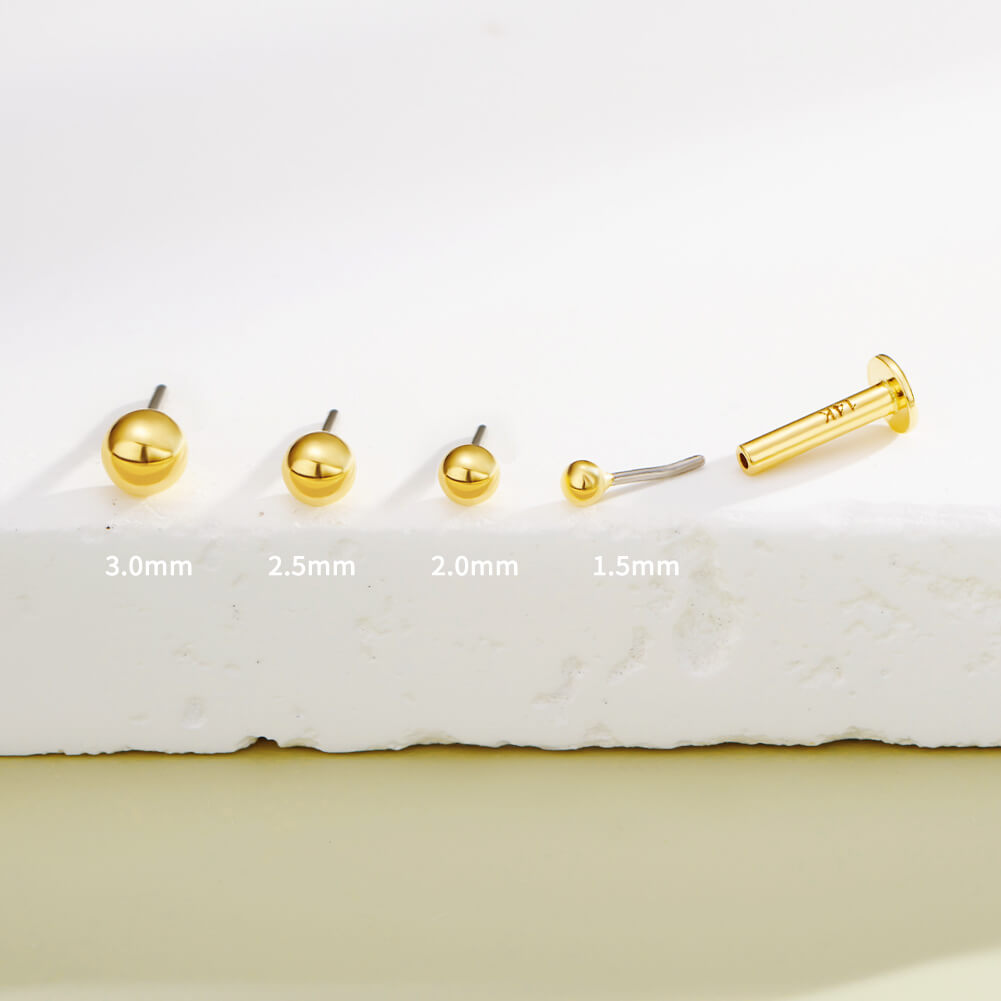 14K Gold Ball Threadless Cartilage Stud