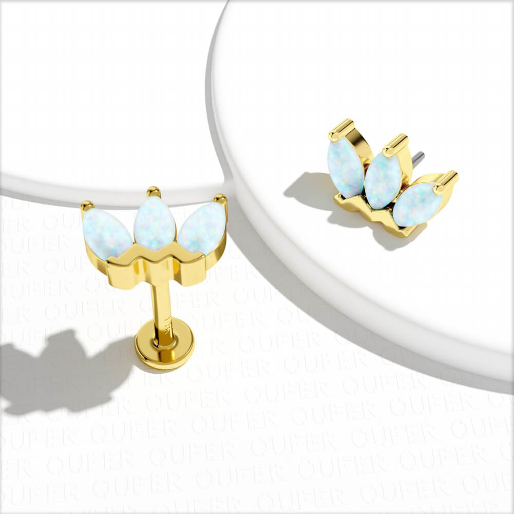 14K Gold Crown Opal Threadless Nose Stud