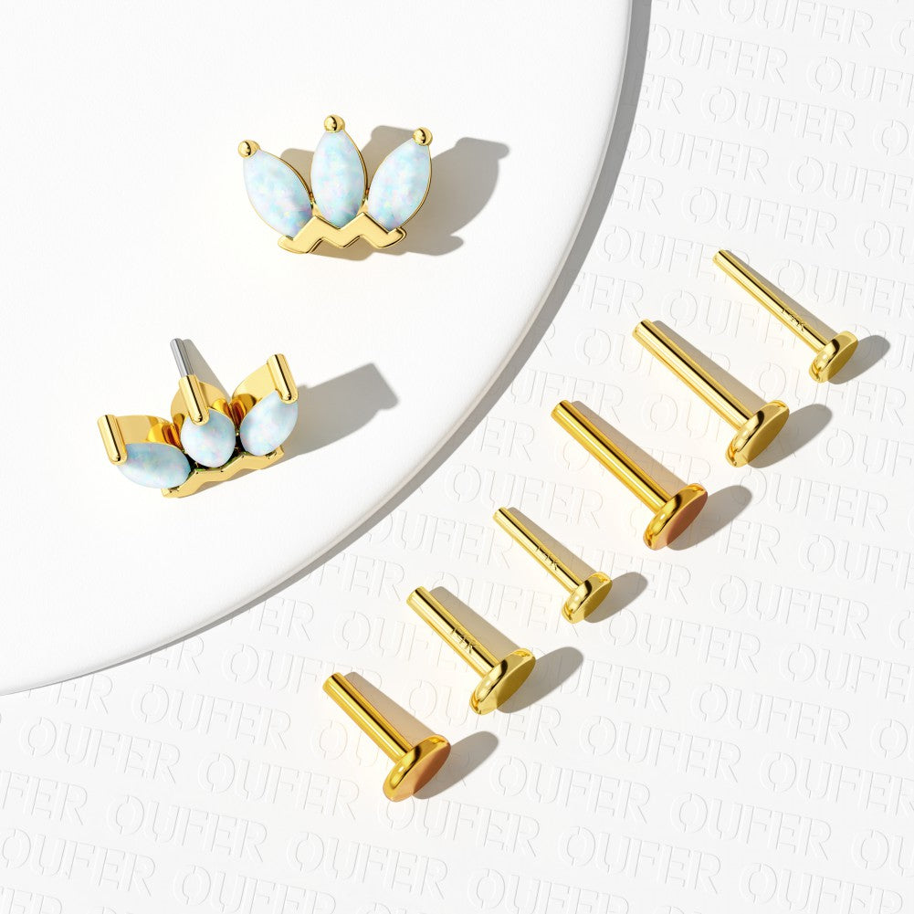 14K Gold Crown Opal Threadless Nose Stud