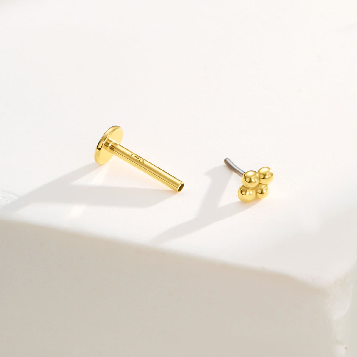 14K Gold Beans Top Threadless Cartilage Stud