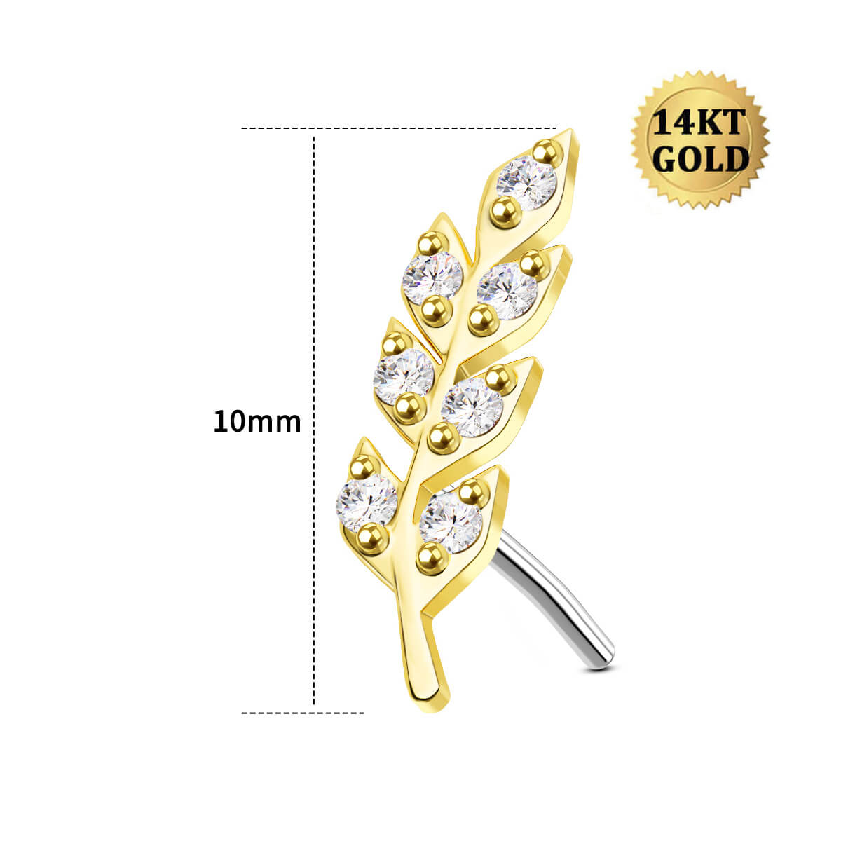 14K Gold Leaves Threadless Helix & Nose Stud
