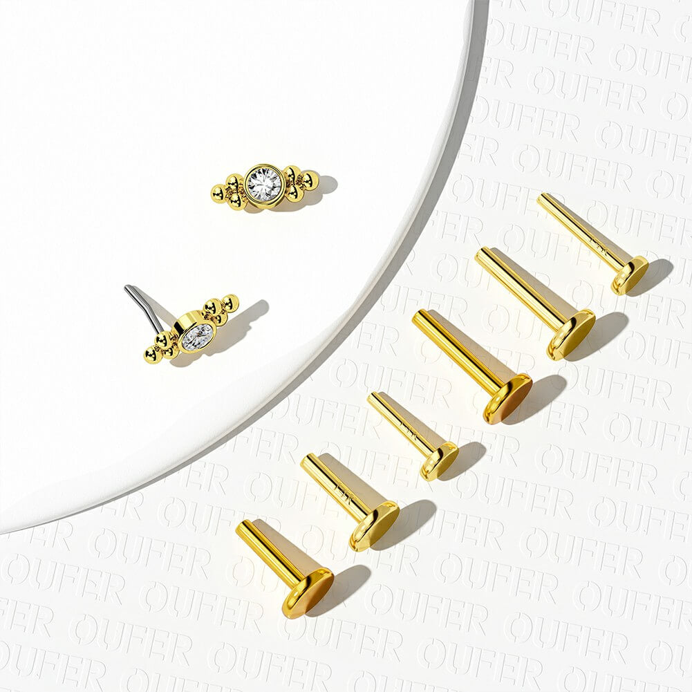 14K Gold Symmetry Beads Threadless Labret Stud