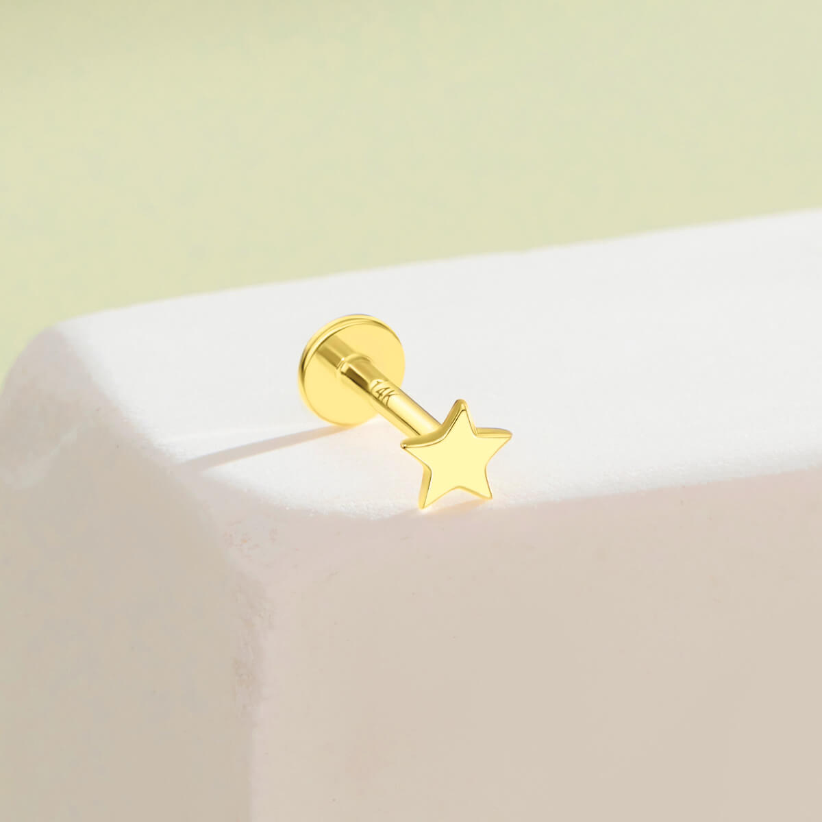 14K Gold Flat Star Threadless Nose & Earring Stud