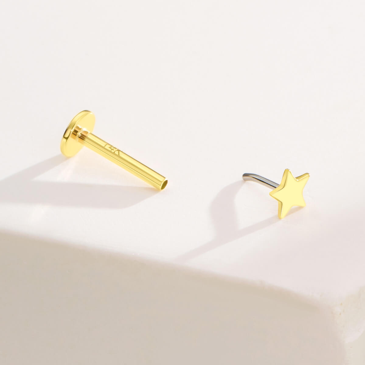 14K Gold Flat Star Threadless Nose & Earring Stud