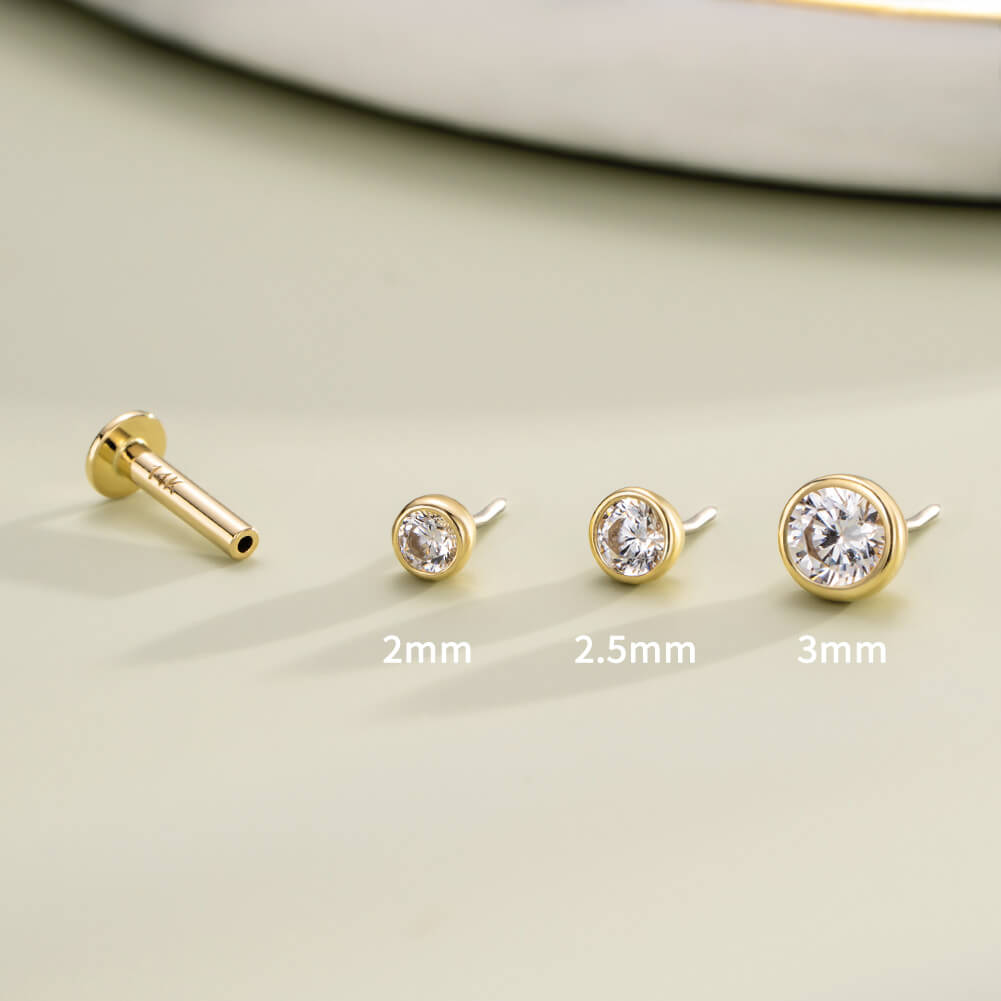 14K Gold CZ Threadless Top & Post Set