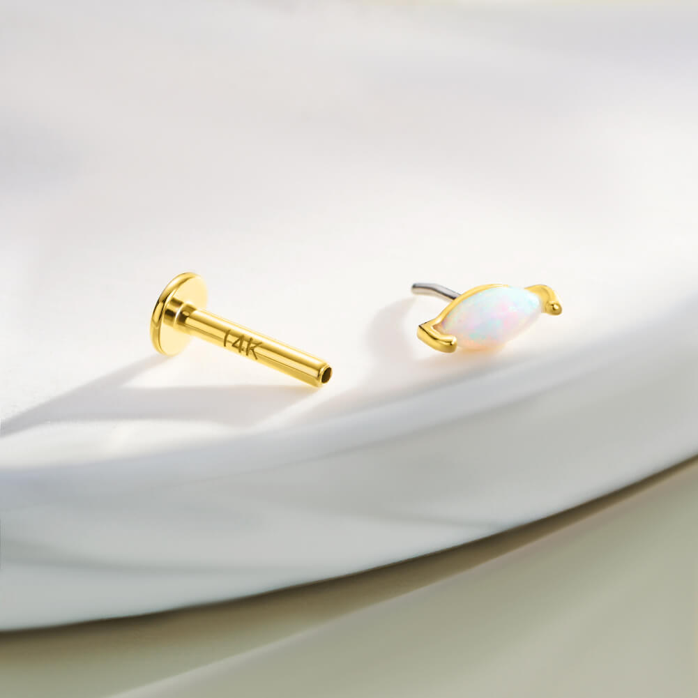 14K Gold Marquise Opal Threadless Nose & Ear Stud