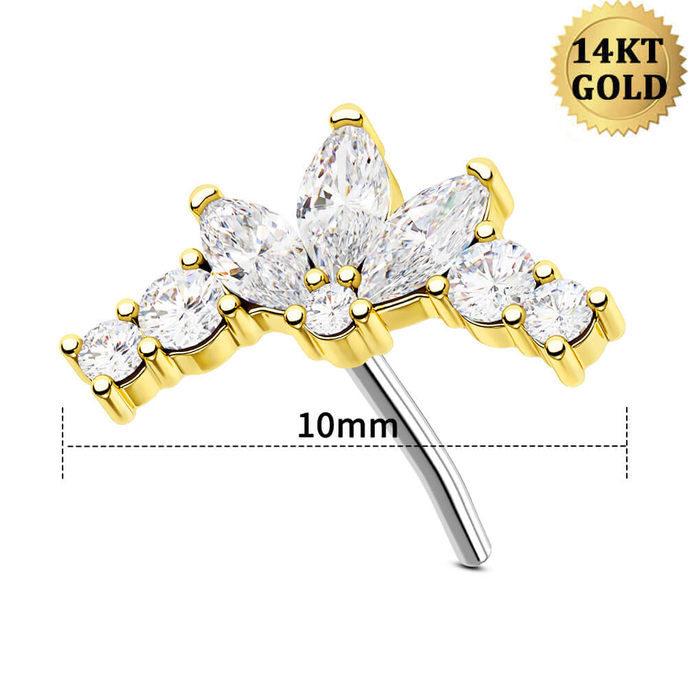 14K Gold Shinny Tiara CZ Threadless Cartilage Earring
