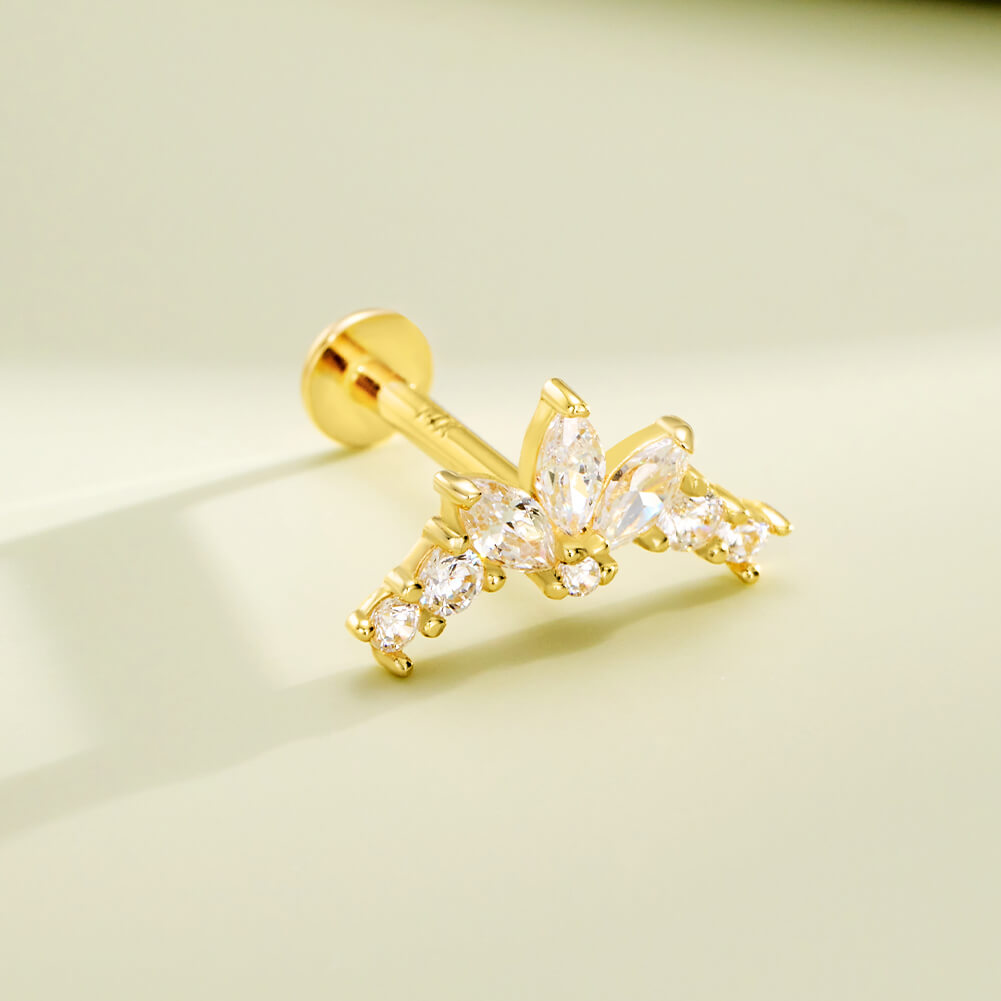 14K Gold Shinny Tiara CZ Threadless Cartilage Earring