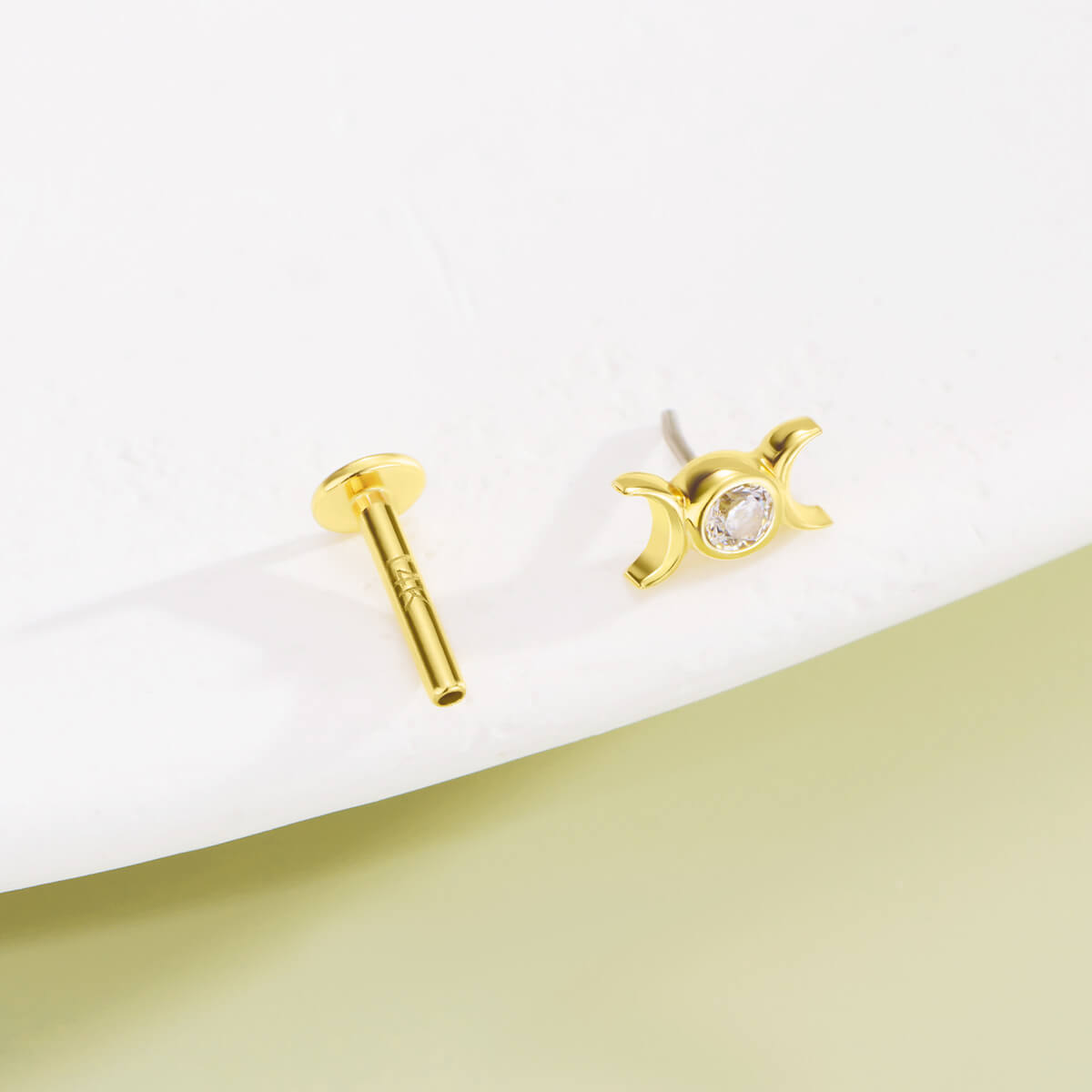 14K Gold CZ Moon Phase Threadless Nose Stud