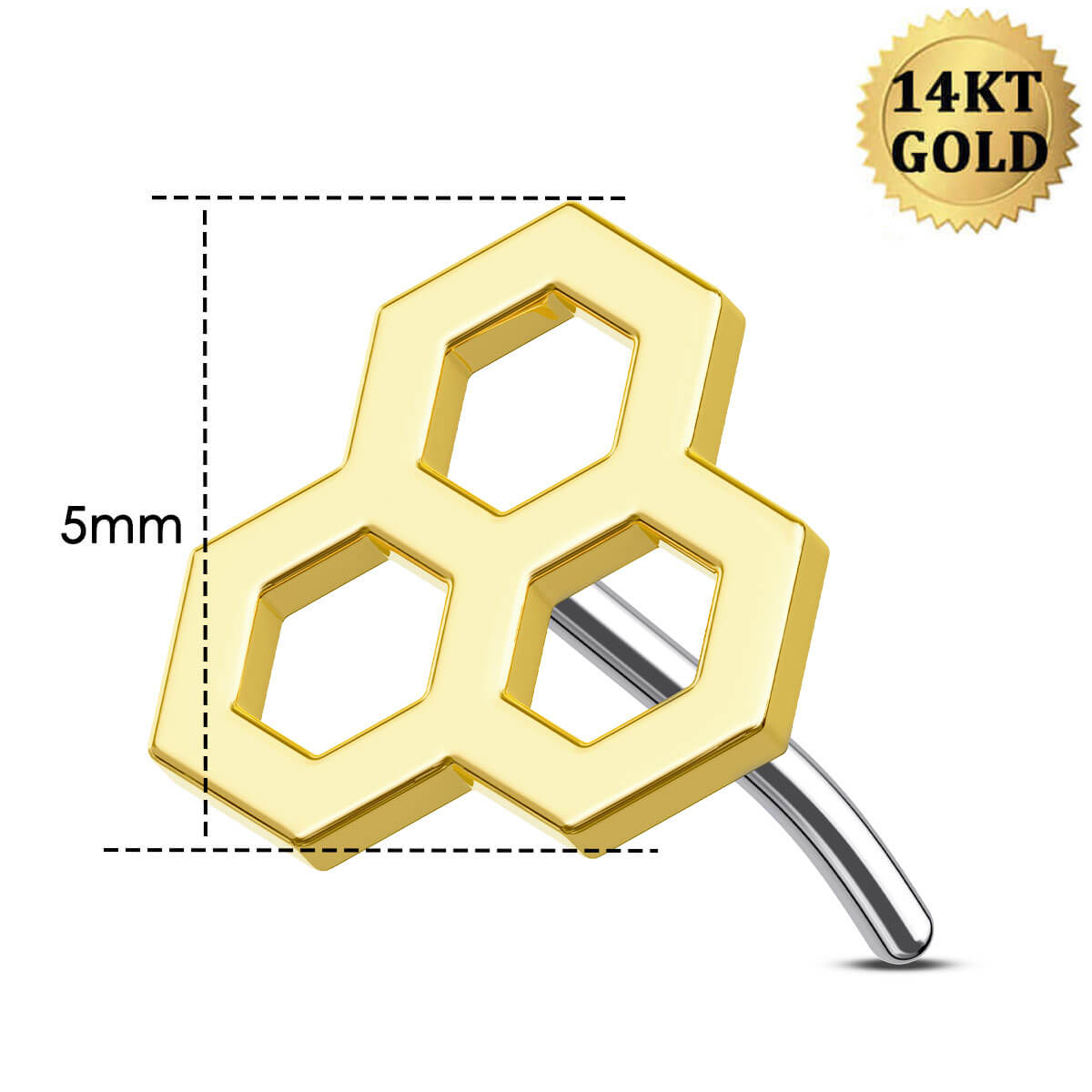 14K Gold Honeycomb Threadless Nose Stud