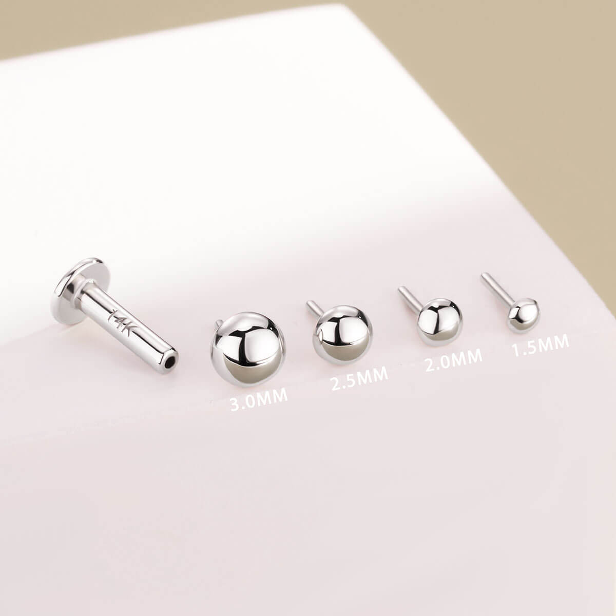 14K White Gold Half Ball Threadless Cartilage Stud