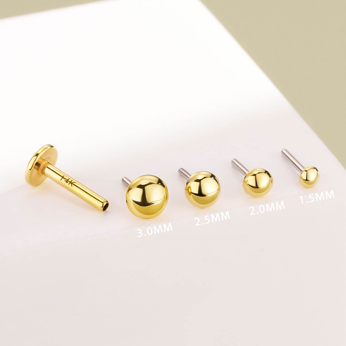 14K Gold Half Ball Threadless Helix Stud