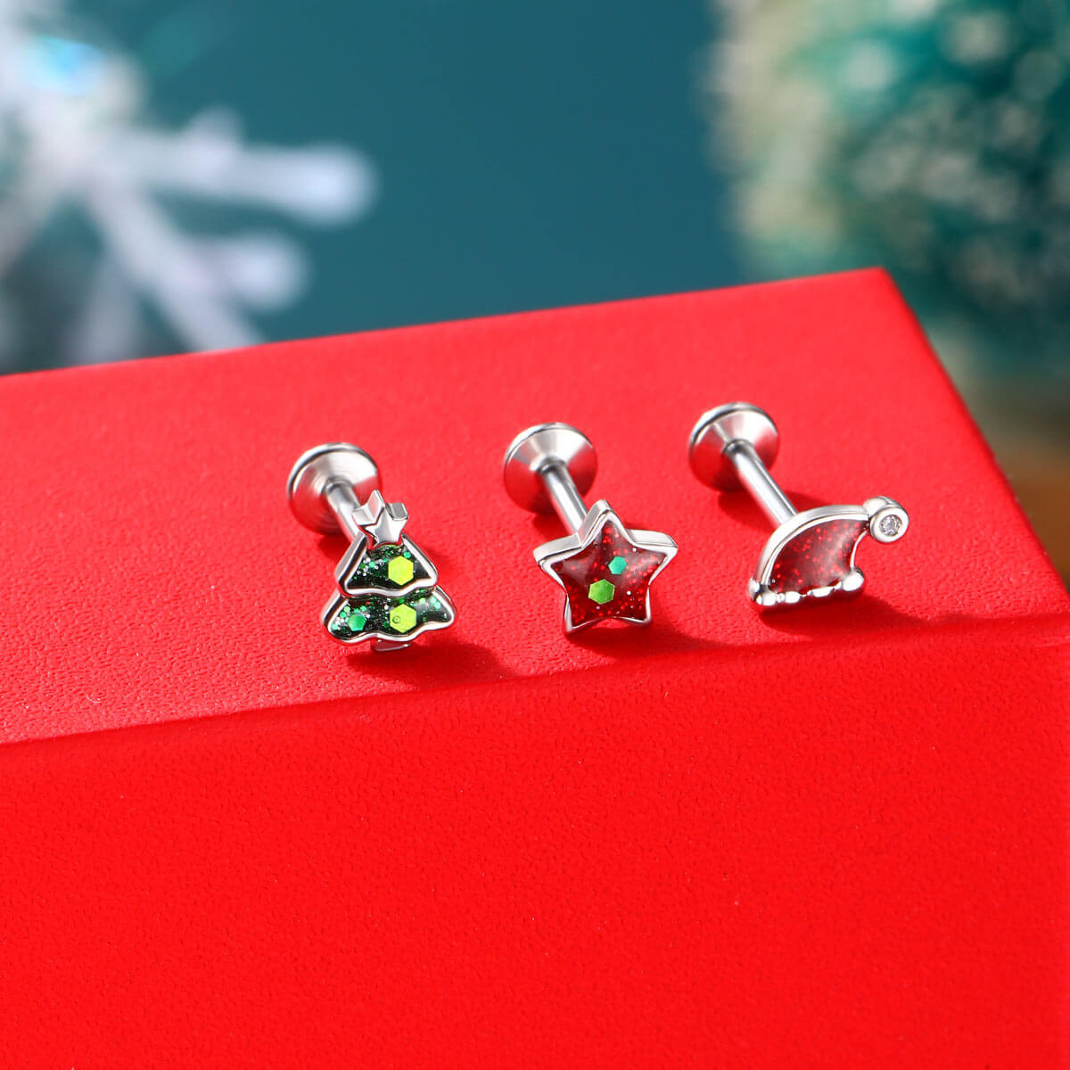 3PCS Christmas Tree Internally Threaded Helix Studs