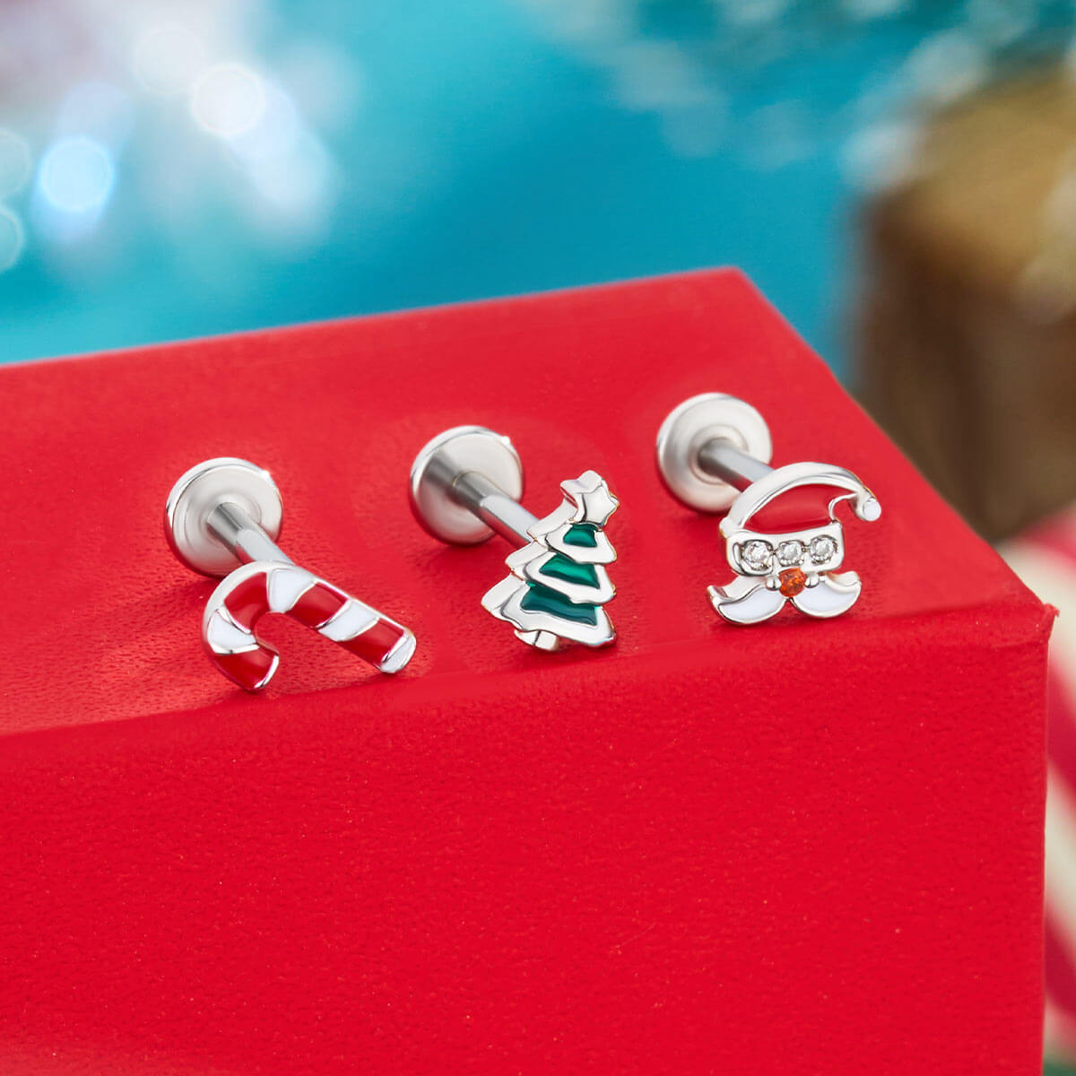 3PCS Christmas Tree Internally Threaded Cartilage Studs