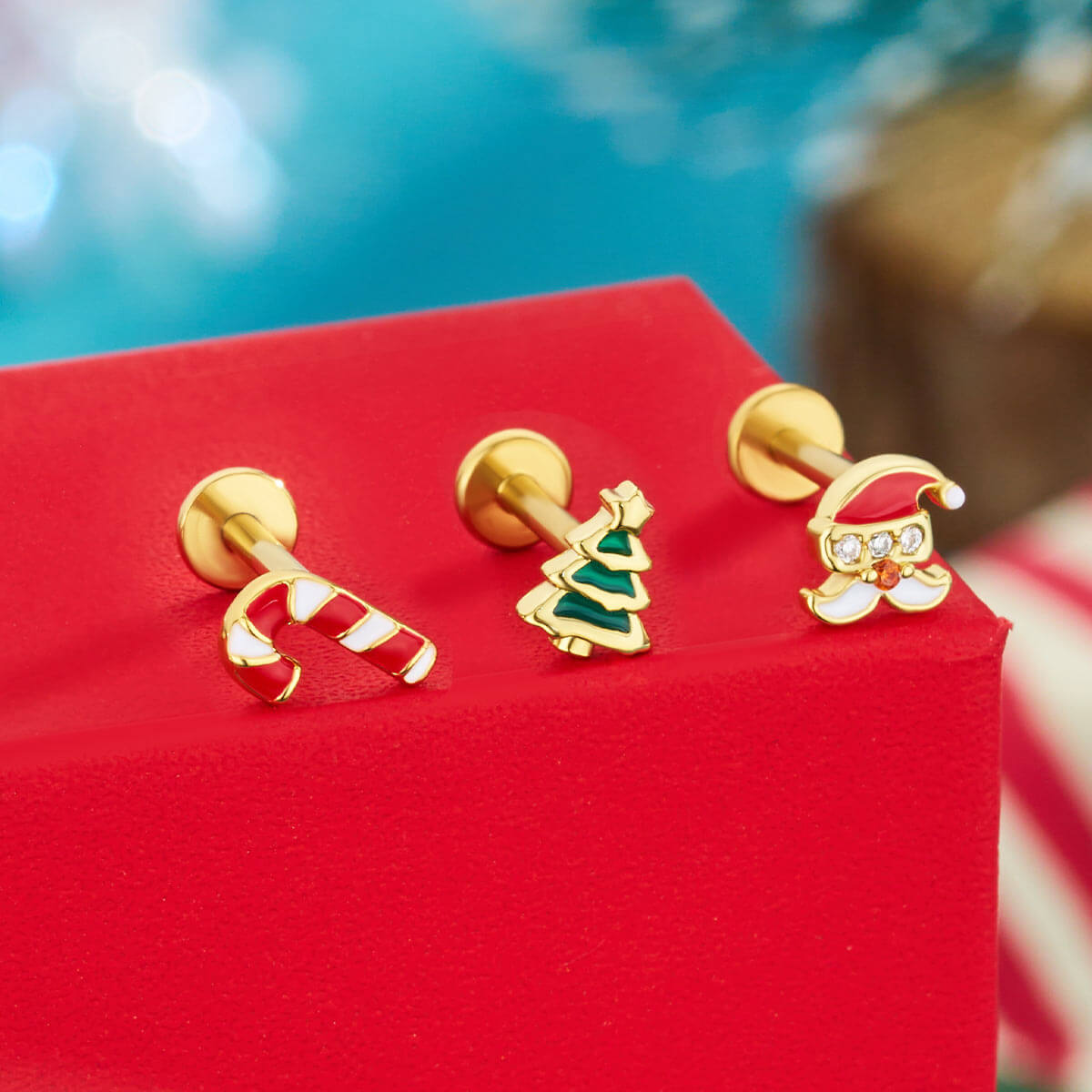 3PCS Christmas Tree Internally Threaded Cartilage Studs