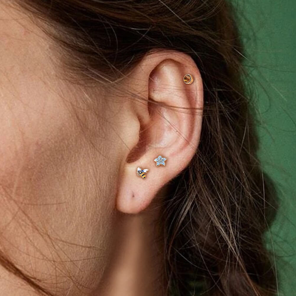 3PCS Bee Flower Honey Helix Stud