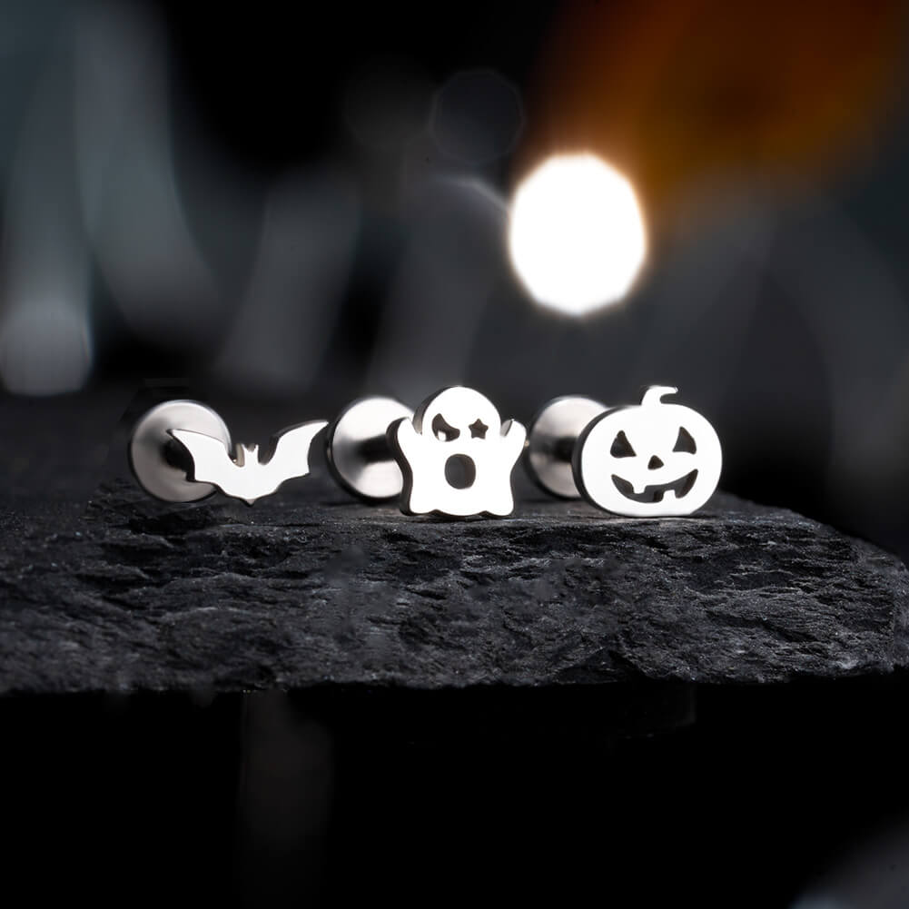 3PCS Pumpkin Bat Internally Threaded Cartilage Studs