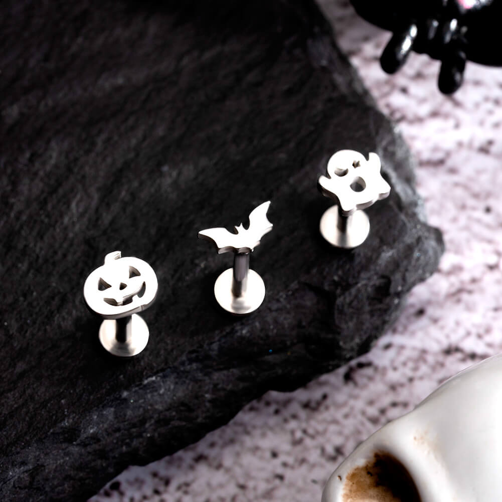 3PCS Pumpkin Bat Internally Threaded Cartilage Studs