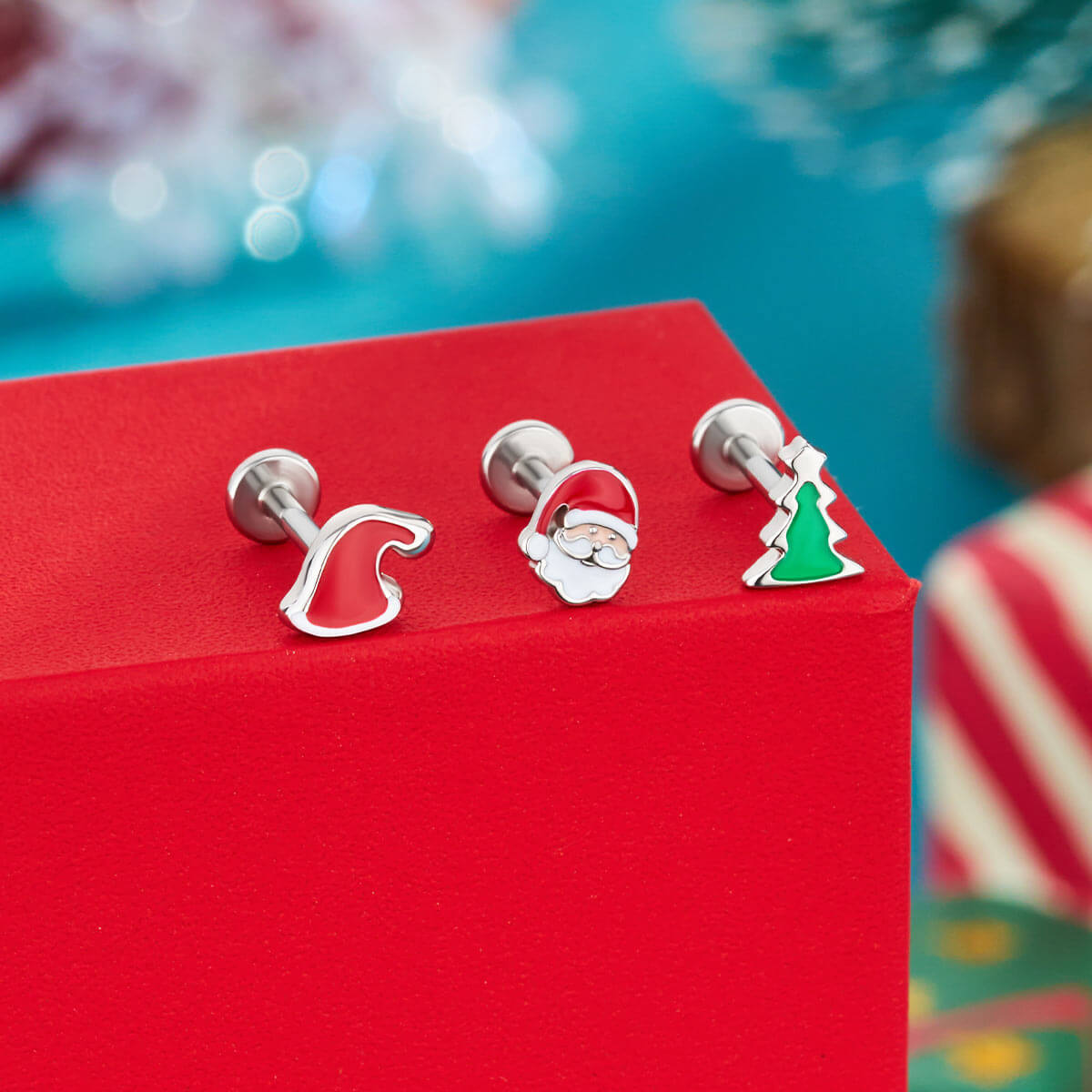 3PCS Christmas Internally Threaded Cartilage Studs