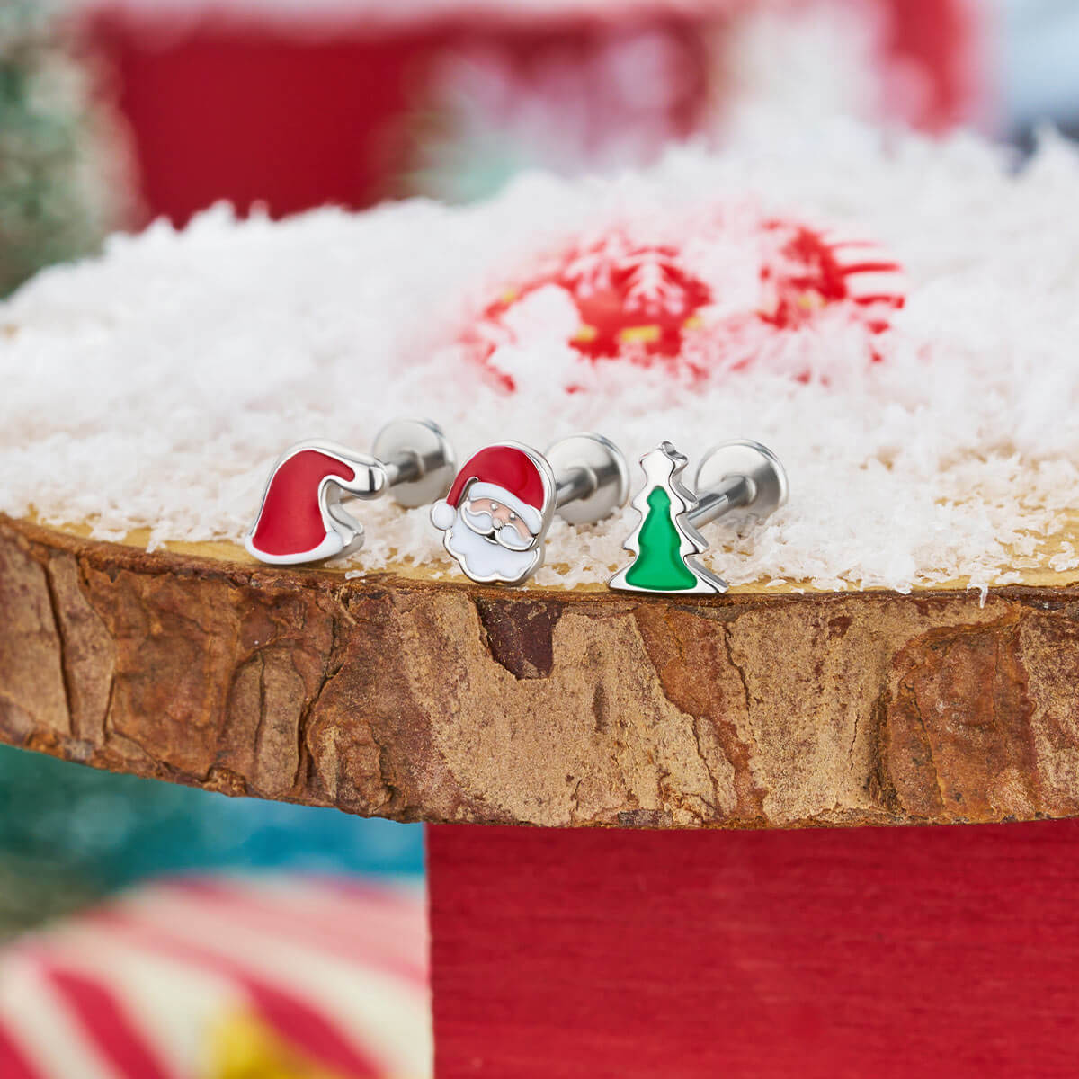3PCS Christmas Internally Threaded Cartilage Studs