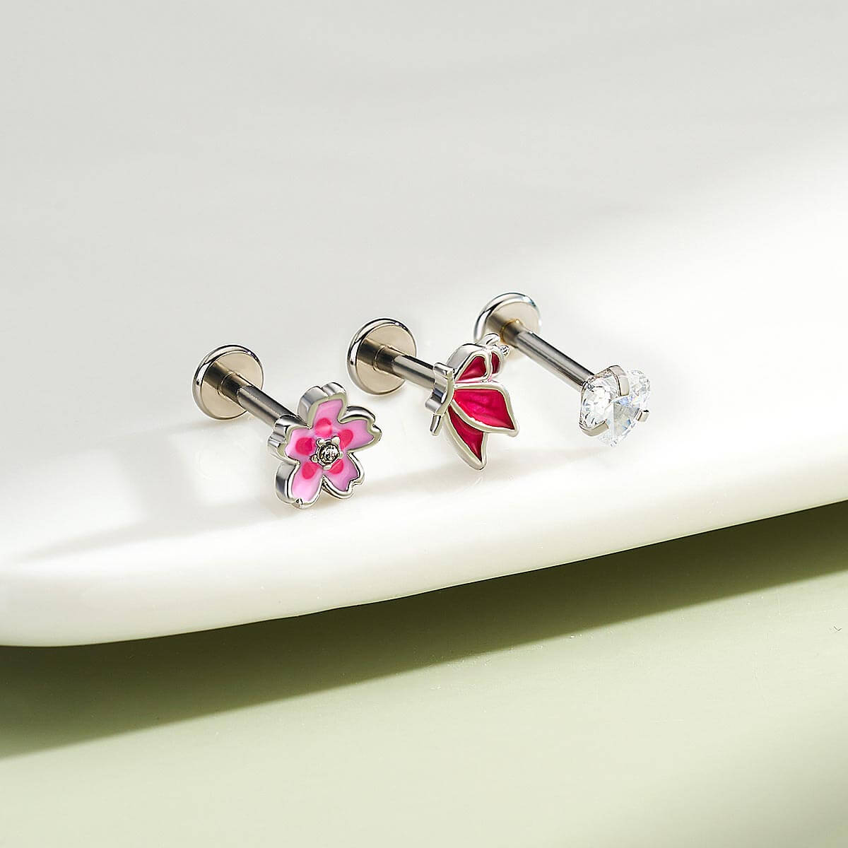 3PCS Flower Butterfly Internally Threaded Helix Studs