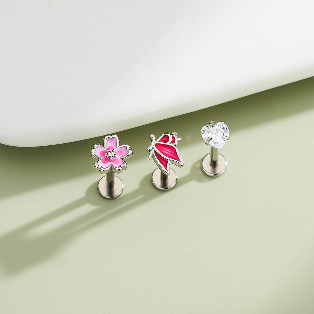 3PCS Flower Butterfly Internally Threaded Helix Studs