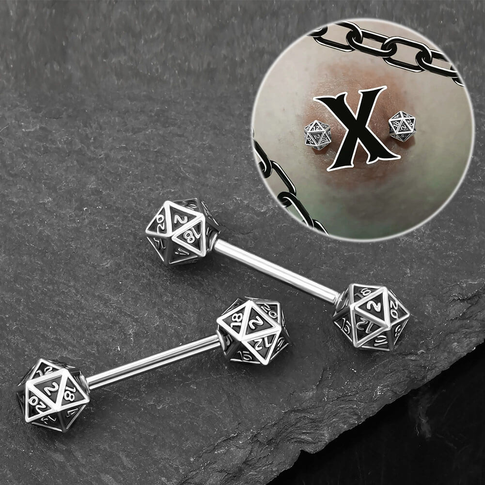 2Pcs D20 Dice Glitter Nipple Barbell Pack