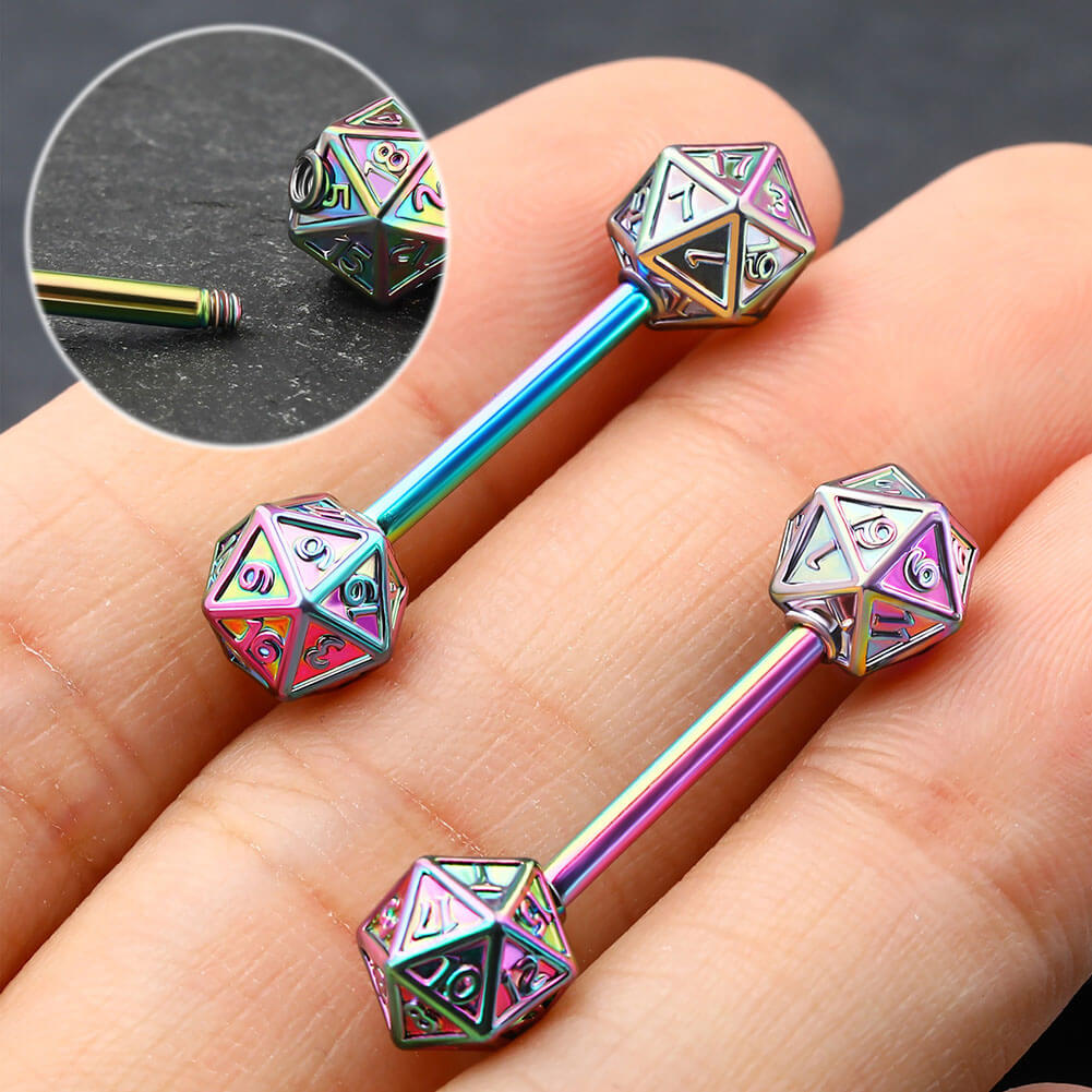 2Pcs D20 Dice Glitter Nipple Barbell Pack