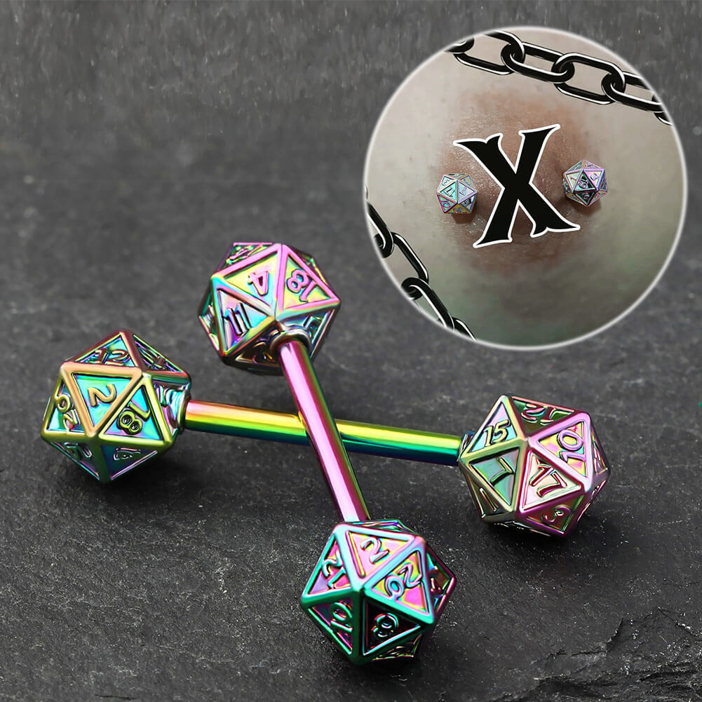 2Pcs D20 Dice Glitter Nipple Barbell Pack