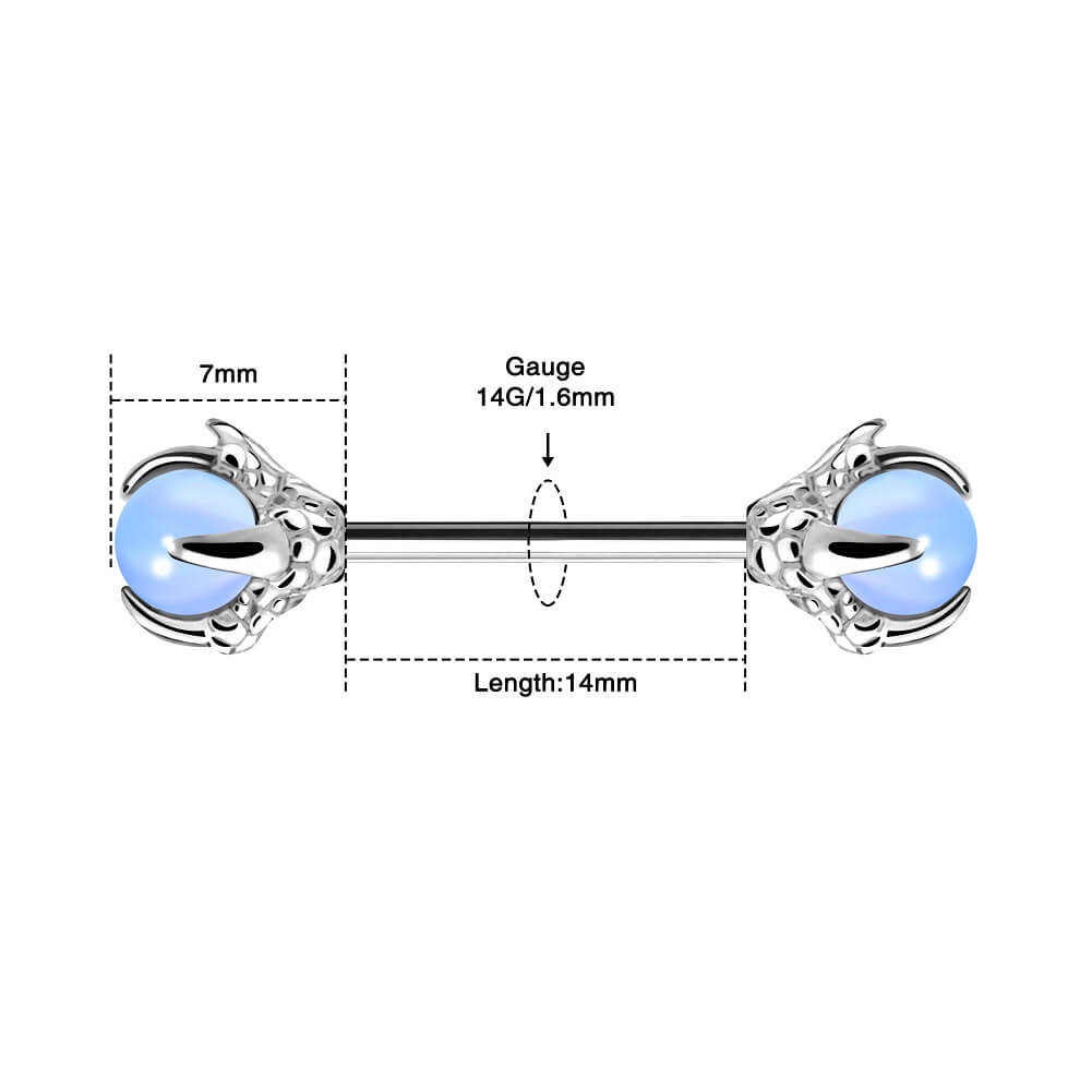 2Pcs Dragon Claws Gemstone Nipple Barbell Pair