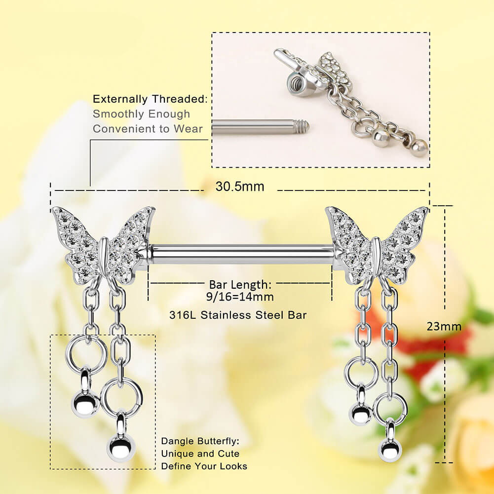 2PCS Butterfly Dangle Nipple Barbells