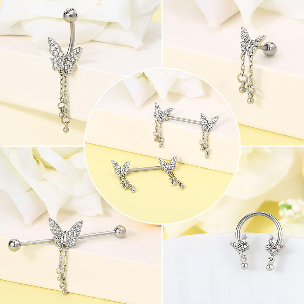 2PCS Butterfly Dangle Nipple Barbells