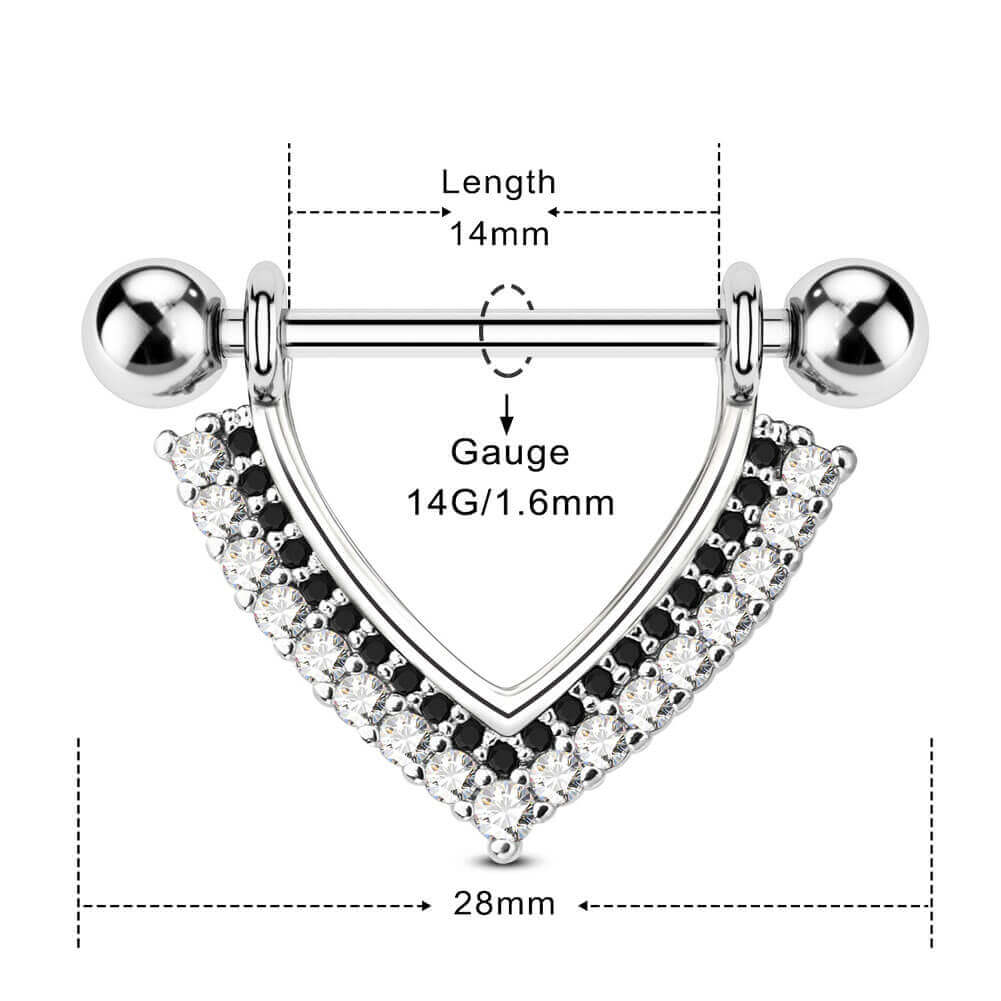 2PCS Double Layer CZ Black Dangle Nipple Ring