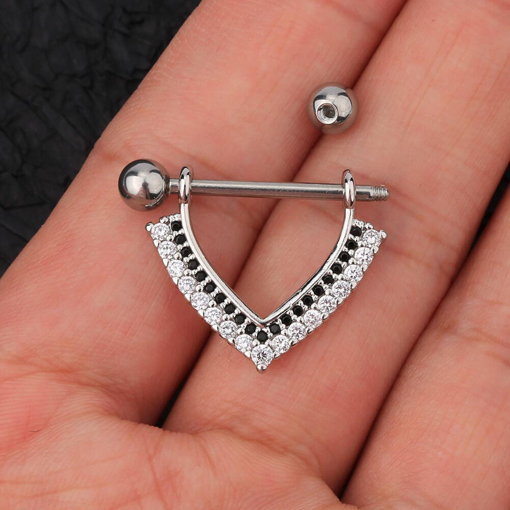 2PCS Double Layer CZ Black Dangle Nipple Ring