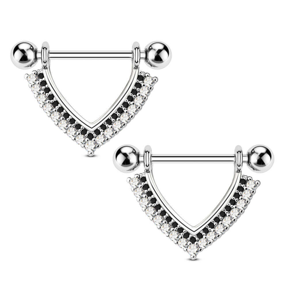 2PCS Double Layer CZ Black Dangle Nipple Ring