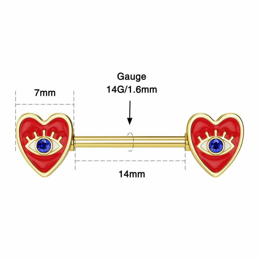 2PCS Evil Eye Red Heart Nipple Ring