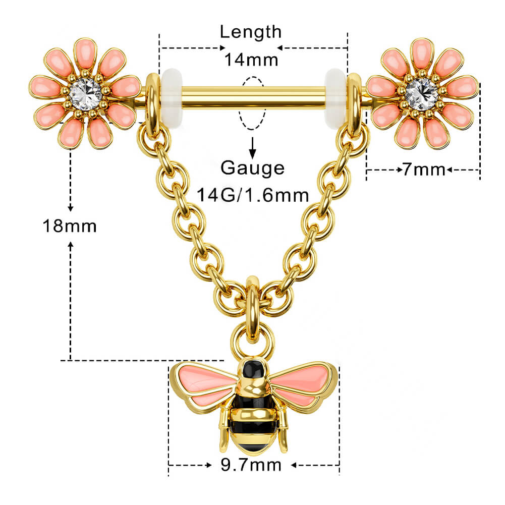 2PCS Dangle Bee Nipple Rings Set