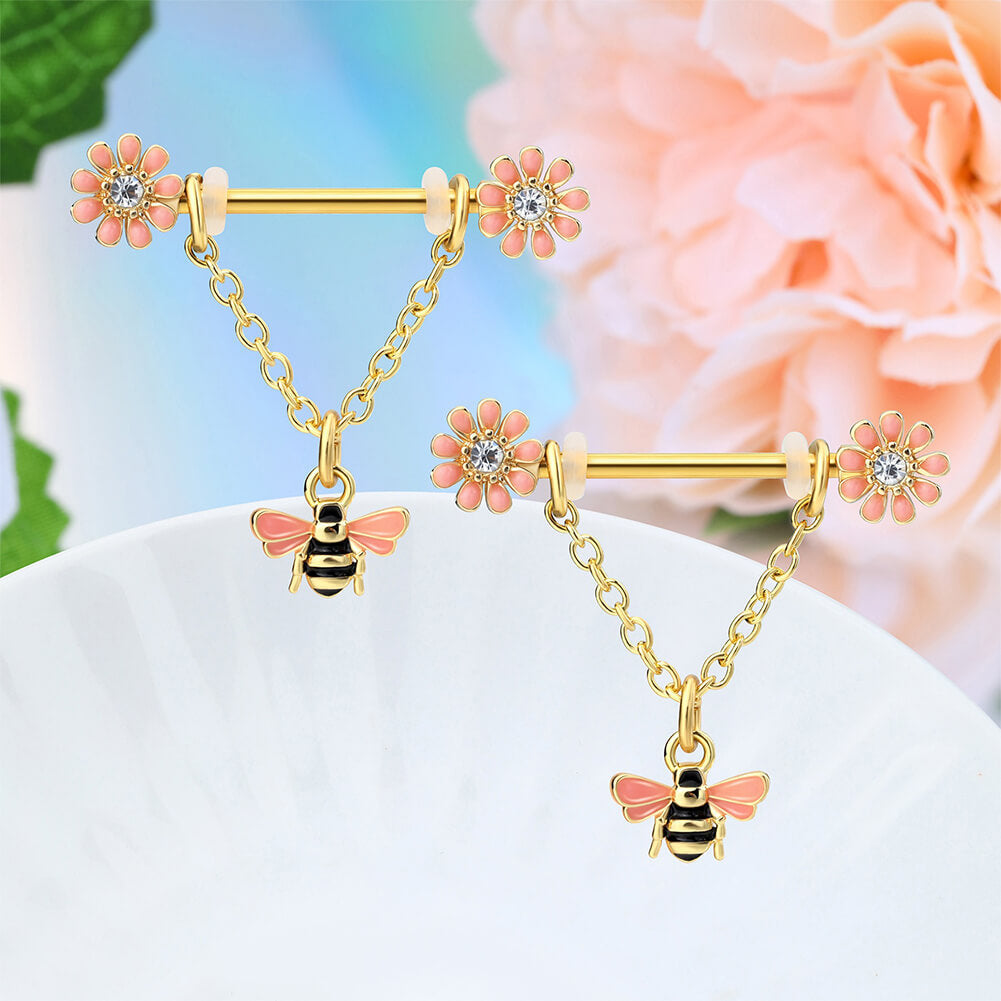 2PCS Dangle Bee Nipple Rings Set