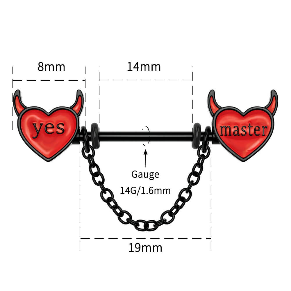 2PCS Red Little Evil Chain Nipple Barbell Rings