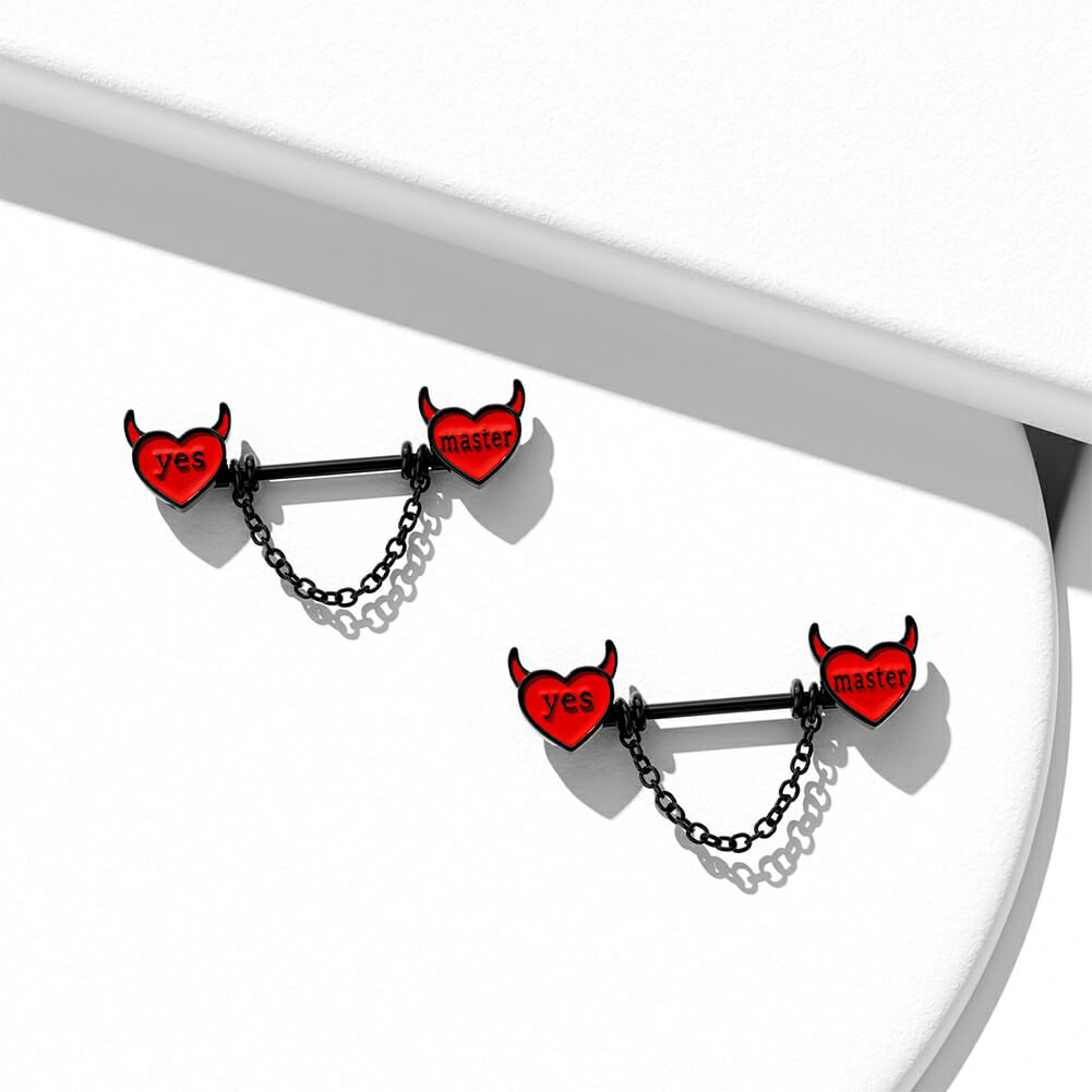 2PCS Red Little Evil Chain Nipple Barbell Rings