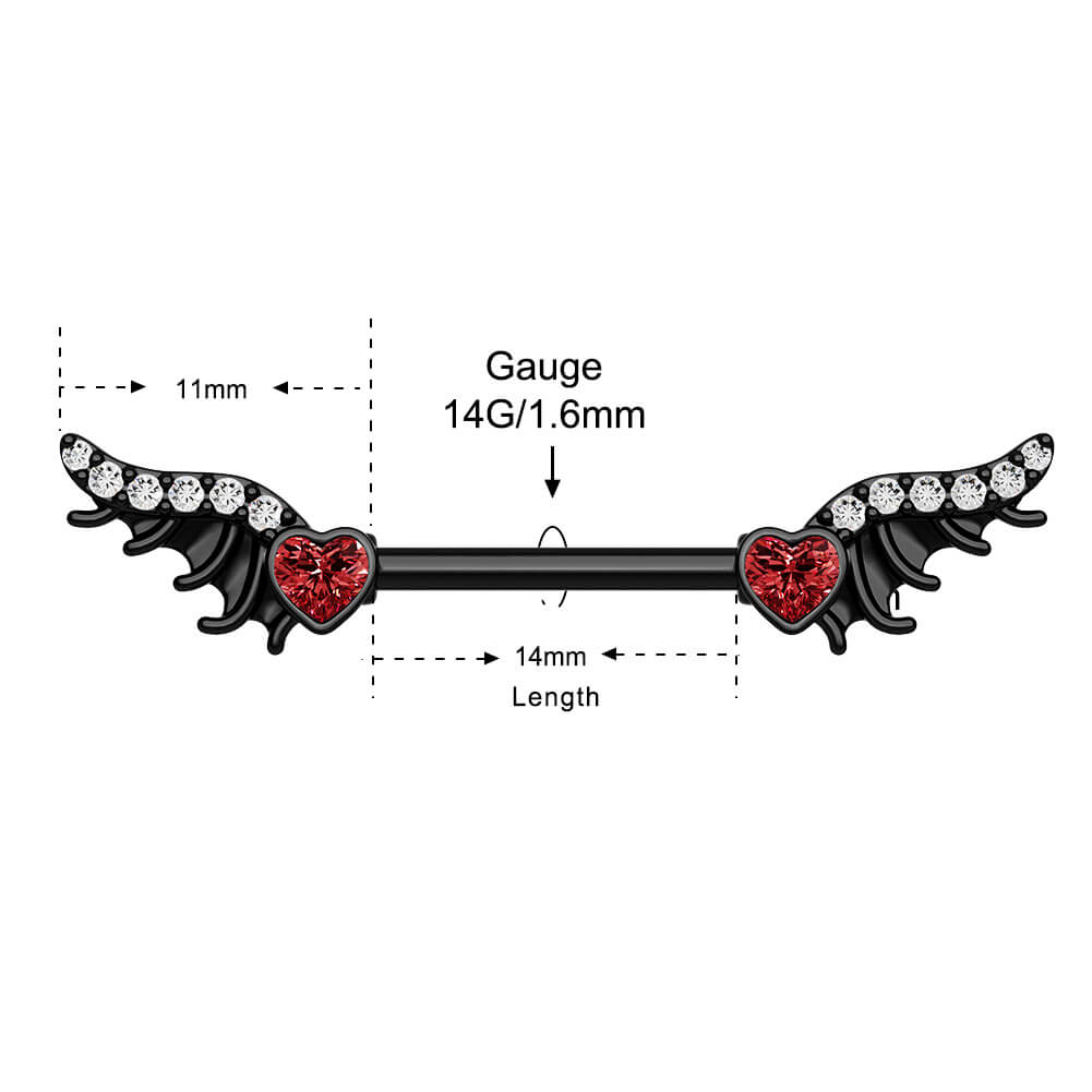 2PCS Red Gems Spiky Wings Nipple Barbell