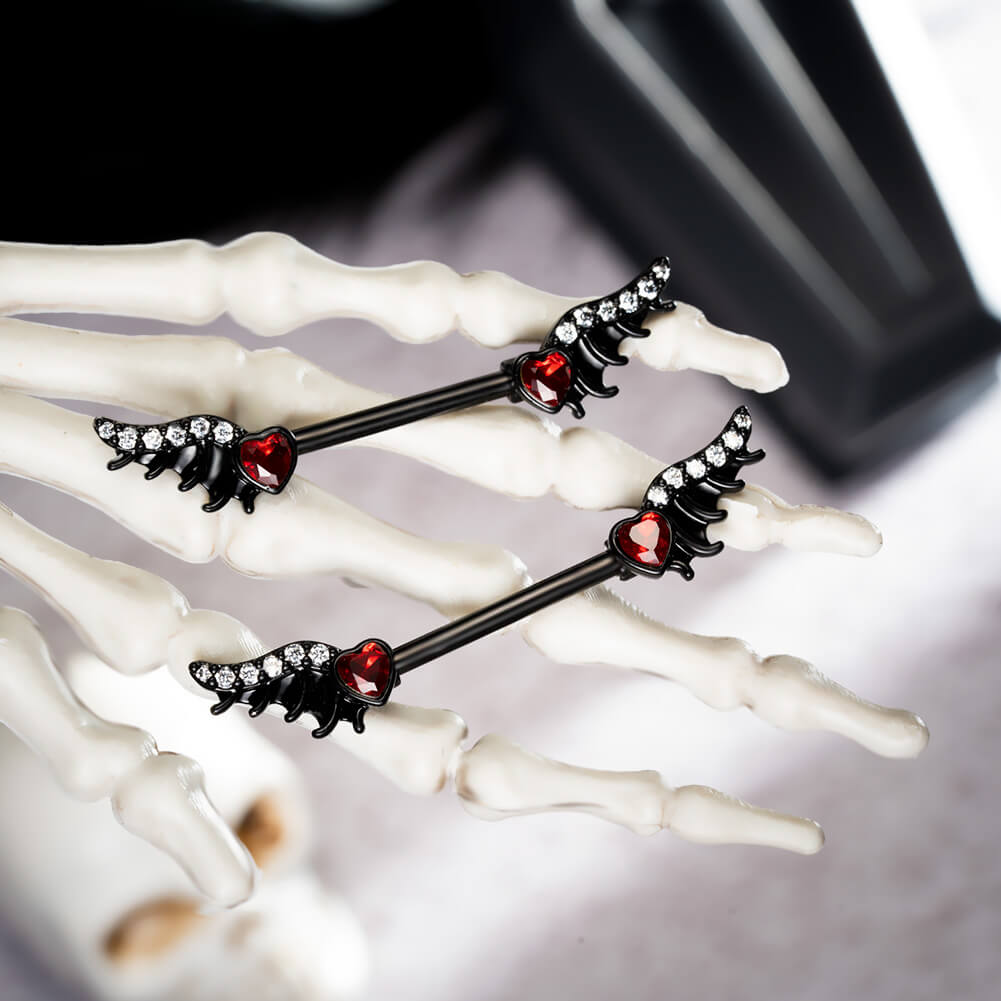 2PCS Red Gems Spiky Wings Nipple Barbell