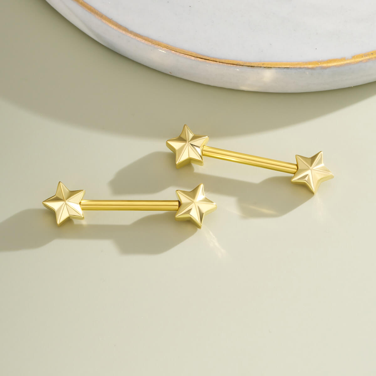 2PCS Gold Star Nipple Barbell