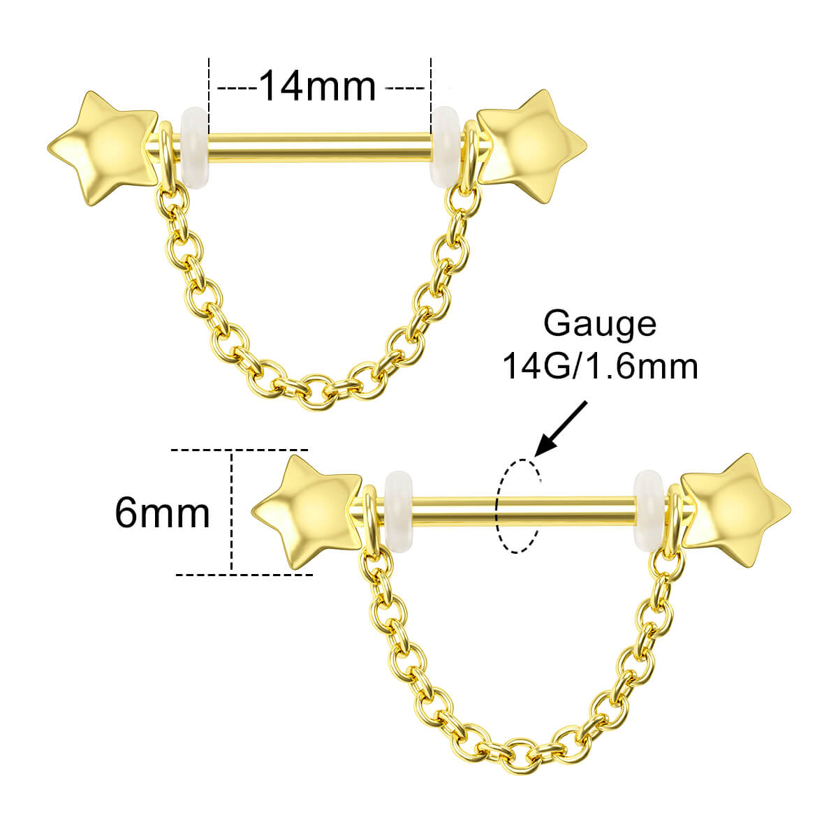 2PCS Star Chain Nipple Barbell