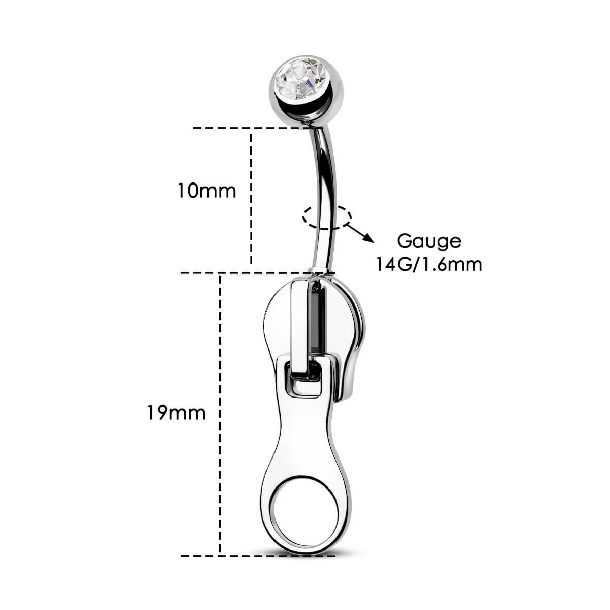 Zipper Style Dangle Belly Ring
