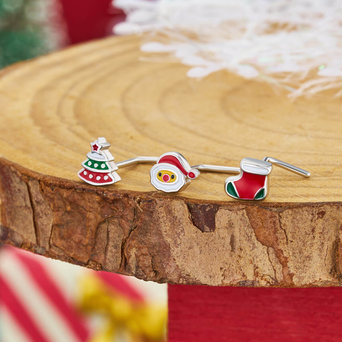 3PCS Christmas Tree/Santa/Socks Nose Studs Set